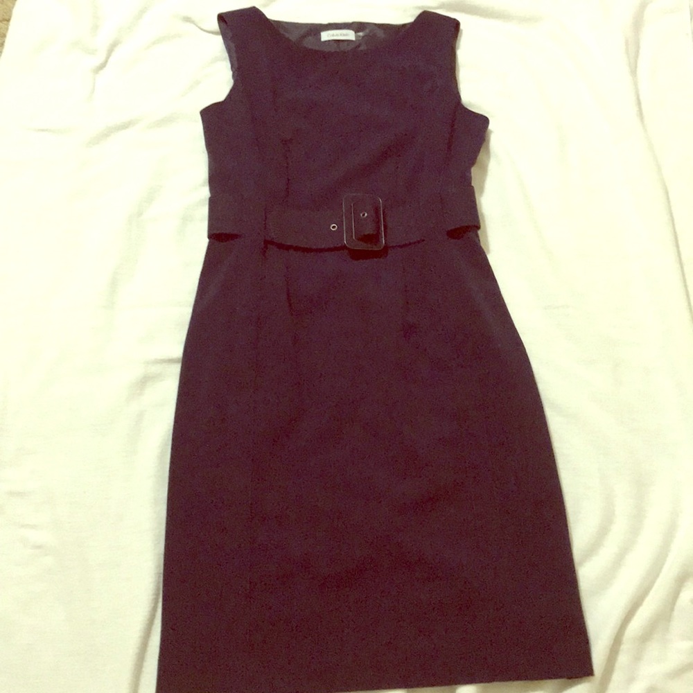 Calvin Klein belted sheath dress- navy, 6